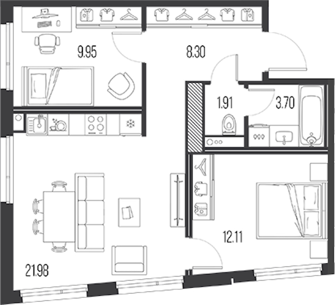 2-комнатная квартира 57.95 м², 7/10 эт., ЖК «LEGENDA Васильевского»